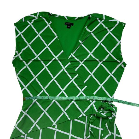 ANN TAYLOR Lattice Knit Wrap Dress Green Gray Size Small Plaid Stretch #500885 - Picture 9 of 10